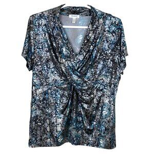 Dressbarn Womens 2X Blouse Short Sleeve Metallic Snake Print Slinky Stretch Top